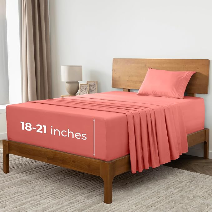Mellanni Iconic 3-Piece, Ultra Soft Sheet Set (Twin, Coral) | 10M+ Sleepers. Lab-tested: Sleeps Cool, Stays Bright, Strong, Smooth. Good Housekeeping Best Bedding, 7 yrs running.