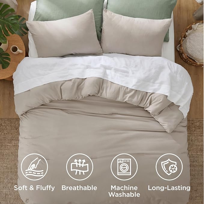 Bedsure Twin/Twin XL Comforter Set, Muted Linen Soft Prewashed Bedding for All Seasons, 2 Pieces GentleSoft Bed Set, 1 Lightweight Comforter (68"x88") and 1 Pillowcase (20"x26")