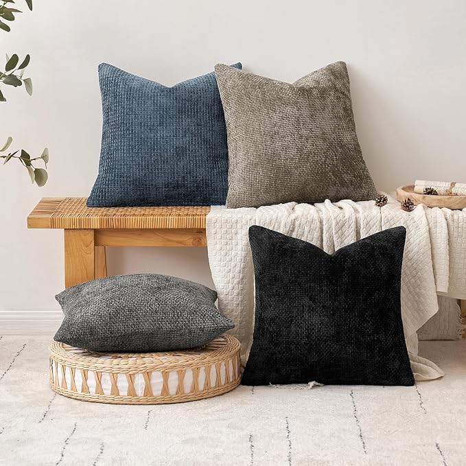 MIULEE Decorative Lumbar Throw Pillow Covers 12x20 Coastal Navy Blue 2 Pack | Modern Boho Accent, Soft Chenille Pillow Covers, Farmhouse Cushion Cases for Couch Bed Sofa Living Room Home Decor