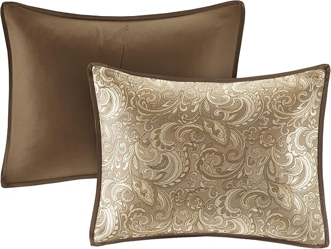 Madison Park Essentials Brystol 24 Piece Room in a Bag Faux Silk Comforter Jacquard Paisley Design Matching Curtains Down Alternative Hypoallergenic All Season Bedding-Set, Queen(90"x90"), Brown | Matching Curtains Room in a Bag, Down Alternative Beddi...