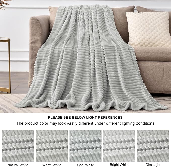 BEDELITE 3D Ribbed Light Grey Fleece Twin Blanket for Couch, 60x80 Inch | Soft Warm Fluffy Throw Blanket for Bed Sofa College Dorm Room Decor, Luxury Cozy Plush Gifts for Women Girls, Lightweight
