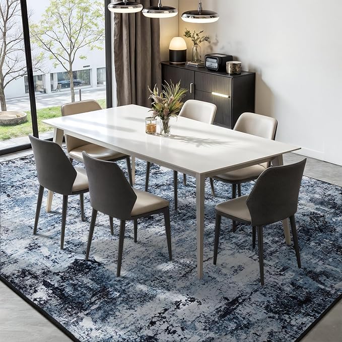 Rugflix 5x7 Area Rugs for Living Room, Washable Navy Blue Dark Large Rug | Machine Washable; Stain-Resistant; Low Pile; Non-Slip; Modern Abstract; Black Carpet for Bedroom Dining Office Nursery Home