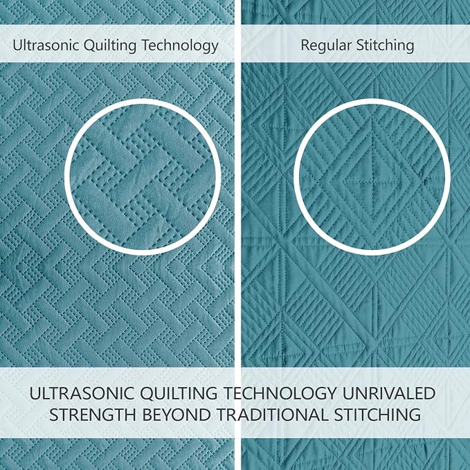FLYMME Oversized King/California King Quilt Set 118"x106", Teal 3-Piece Floor-Length Bedspread, Premium Microfiber Lightweight Coverlet for King/California King Bed (1 Quilt, 2 Shams)