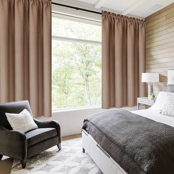 DWCN Blackout Curtains for Bedroom Living Room 42 x 63 Inch Long Khaki | 2 Panels Set, Room Darkening, Thermal Insulated, Light Blocking, Rod Pocket Drapes, Noise Reducing Window Treatments
