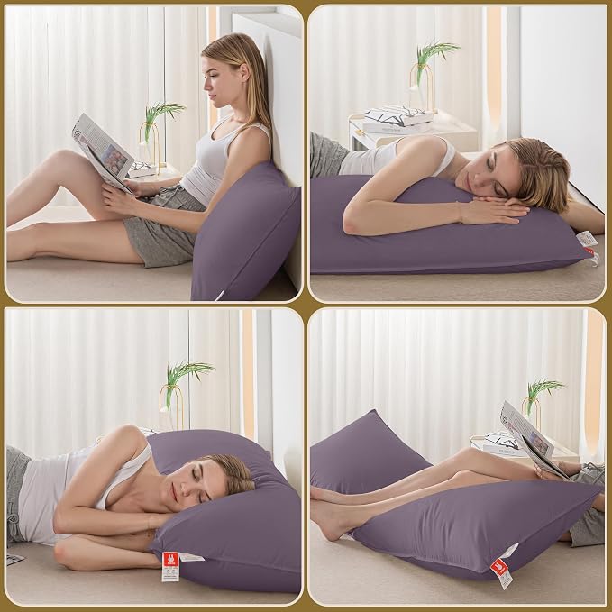 Goose Down Body Pillows for Adults, Large Body Pillow for Side Sleeper, Hugging Feather Body Pillow Insert, Cooling Full Length Long Pillow for Bed with 100% Organic Cotton Shell, 20"x54" Blackcurrant