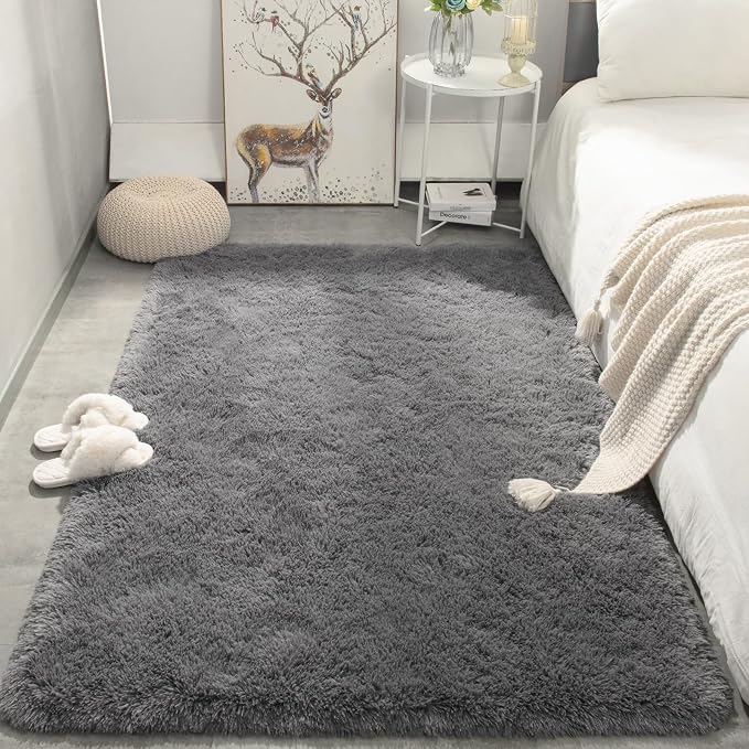 Soft Area Rugs for Livingroom Bedroom, Shaggy Plush Fuzzy Fluffy Carpet Furry Fur Rug, Modern Indoor Comfy Nursery Kids Dorm Home Decor Floor Mat, 4 x 6 ft, Charcoal