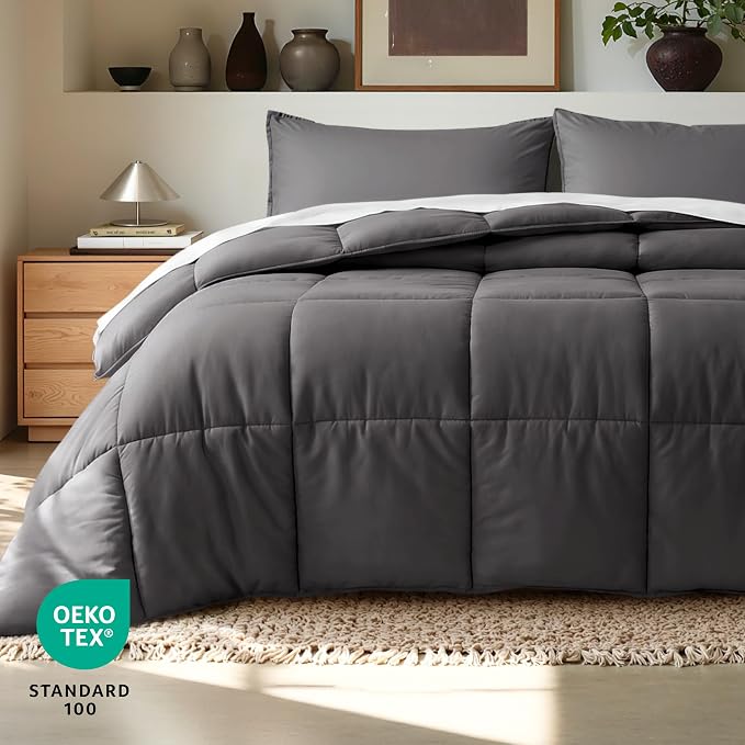 Bare Home Comforter Set (Oversized King, Forged Iron Grey) | 1800 Ultra-Soft, All-Season, Breathable, Hypoallergenic, Premium 1800, Warm, Cozy