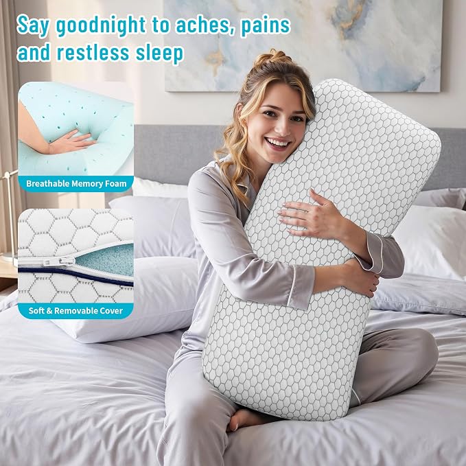 CushyOasis Memory Foam Pillows for Sleeping, Firm Bed Pillow, King Size | Ergonomic Supportive Memory Foam for Head, Neck & Shoulders, Breathable Washable Cover, for Side, Back & Stomach Sleepers