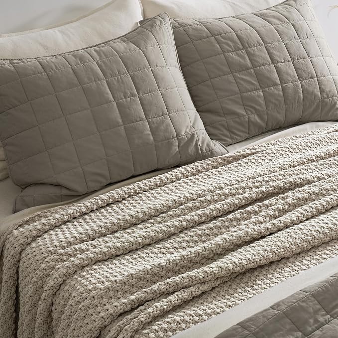 EVERGRACEHOME Chunky Chenille Knit Throw Blanket, 108x92, Warm Gray | Sculpted Moss Stitch, Chic Modern Farmhouse, All-Season Warmth, OEKO-TEX® Certified, Oversized King for Couch, Bed, Sofa