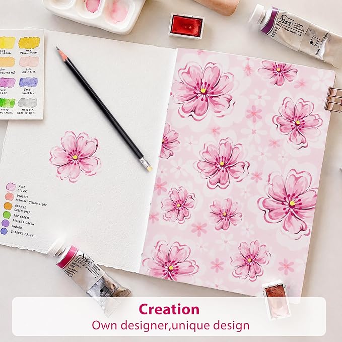 Softan Pink Floral Queen Sheet Set, Cozy Printed Microfiber Bed Fitted Sheets with 15" Deep Pocket & Non-Slip Corner Straps, Cherry Blossom Watercolor Flower Patterned Sheets & Pillowcase Set