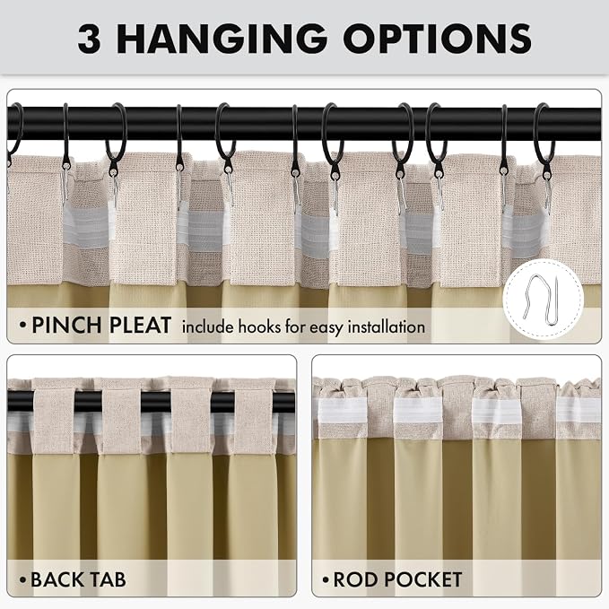 MIULEE 100% Blackout Linen Curtains 42 x 63 Inch Natural 2 Panels | Thermal Insulated, Room Darkening Drapes for Bedroom Living Room, Back Tab Rod Pocket Pinch Pleated, Solid Luxury Decor