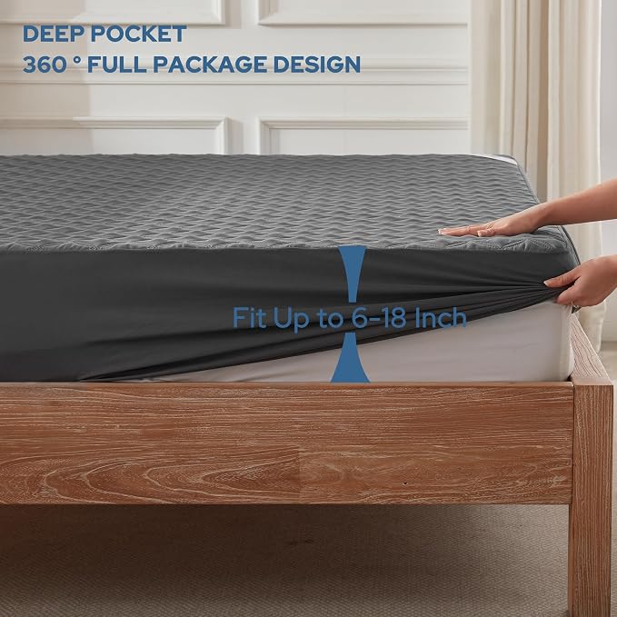 BEDLORE Waterproof King Size Mattress Protector, Deep Pocket Fit, Washable | Soft Noiseless Breathable Bed Mattress Cover Pad, Fits 6-18 Inch Deep Mattresses, Ideal for Home, Bedroom, Hotel, Gray