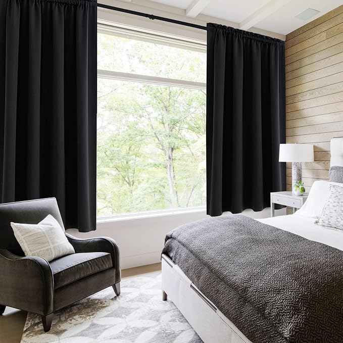 DWCN Blackout Curtains for Bedroom Living Room 52 x 54 Inch Long Black | 2 Panels Set, Room Darkening, Thermal Insulated, Light Blocking, Rod Pocket Drapes, Noise Reducing Window Treatments