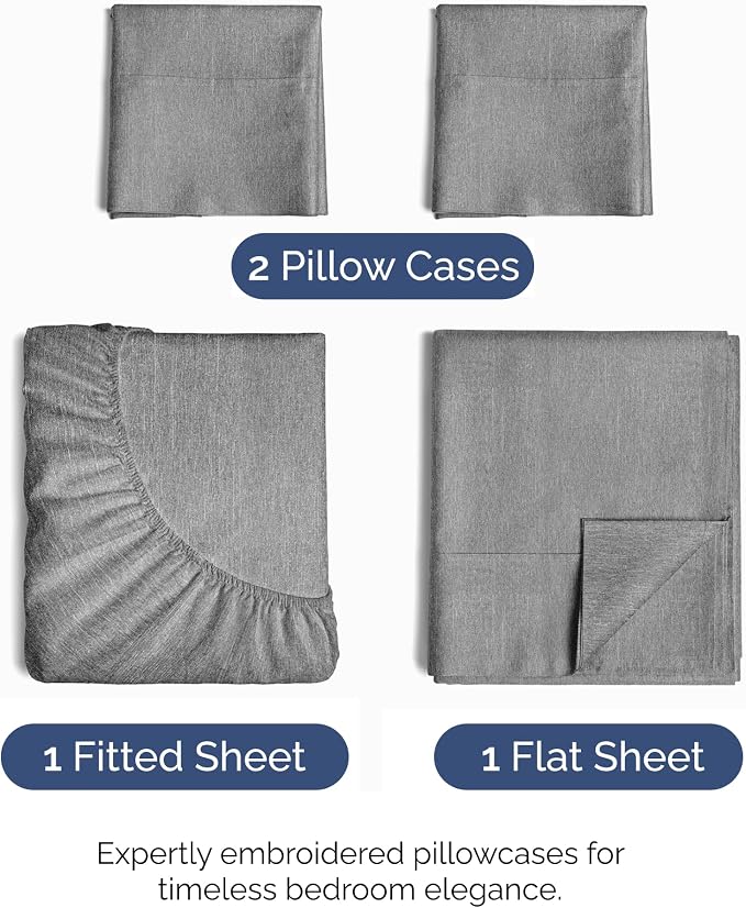 Full Size 4 Piece Sheet Set - Breathable & Cooling Sheets - Heathered Grey | Hotel Luxury Bed Sheets for Women & Men, Deep Pockets, Easy-Fit, Extra Soft and Wrinkle Free Sheets, Oeko-Tex Bed Sheet Set
