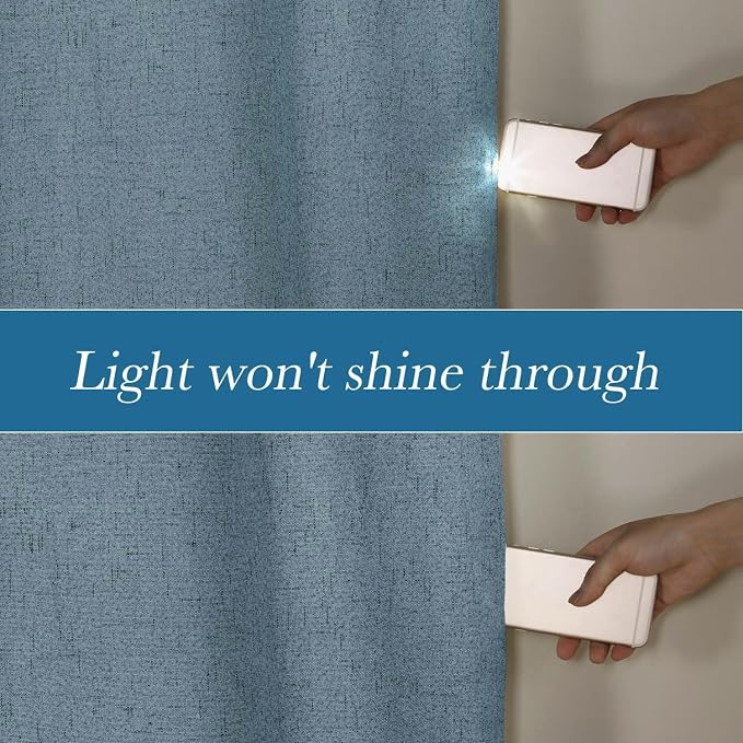 H.VERSAILTEX Linen Blackout Curtains Durable Thick Textured Linen Look 100% Blackout Patio Door Curtain Anti Rust Grommet Extra Wide Sliding Door Curtain Panel, W100 x L84 inch - Stone Blue