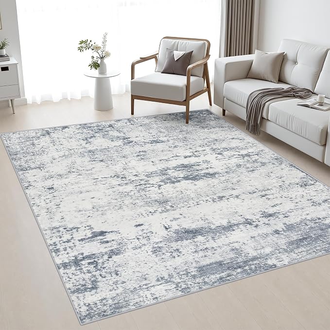 Area Rug Living Room: 4x4 Modern Washable Soft Carpet Blue Grey | For Bedroom Dining Room Farmhouse Nursery Hallway Office,Modern Abstract,Machine washable,Non-Slip,Stain Resistant,Indoor
