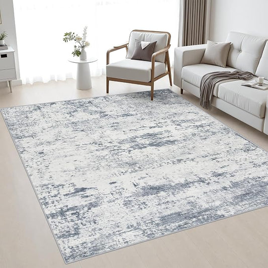 Area Rug Living Room: 4x4 Modern Washable Soft Carpet Blue Grey | For Bedroom Dining Room Farmhouse Nursery Hallway Office,Modern Abstract,Machine washable,Non-Slip,Stain Resistant,Indoor