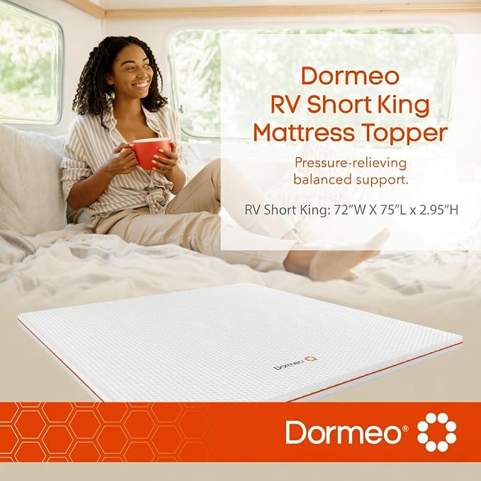 Dormeo RV Short King Cooling Mattress Topper - Octaspring | 3-Zone Octaspring Springs, Relieves Pressure Points, Medium Firmness, Designed To Fit Compact RV And Camper Mattresses
