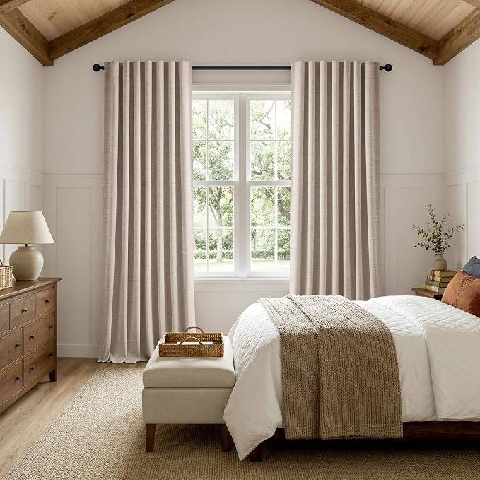 MIULEE 100% Blackout Linen Curtains for Bedroom 42 x 72 Inch Beige 2 Panels | Thermal Insulated, Room Darkening Drapes for Living Room, Back Tab Rod Pocket Pinch Pleated, Solid Luxury Decor