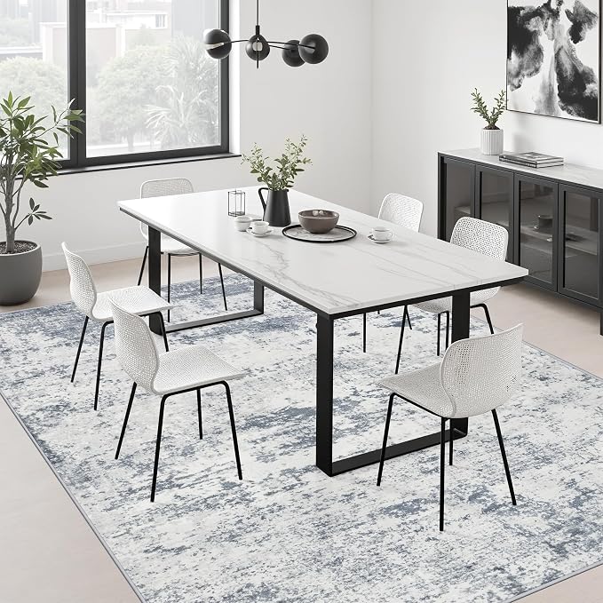 9x12 Area Rug Living Room: Modern Washable Soft Carpet Blue Grey | For Bedroom Dining Room Farmhouse Nursery Hallway Office,Modern Abstract,Machine washable,Non-Slip,Stain Resistant,Indoor