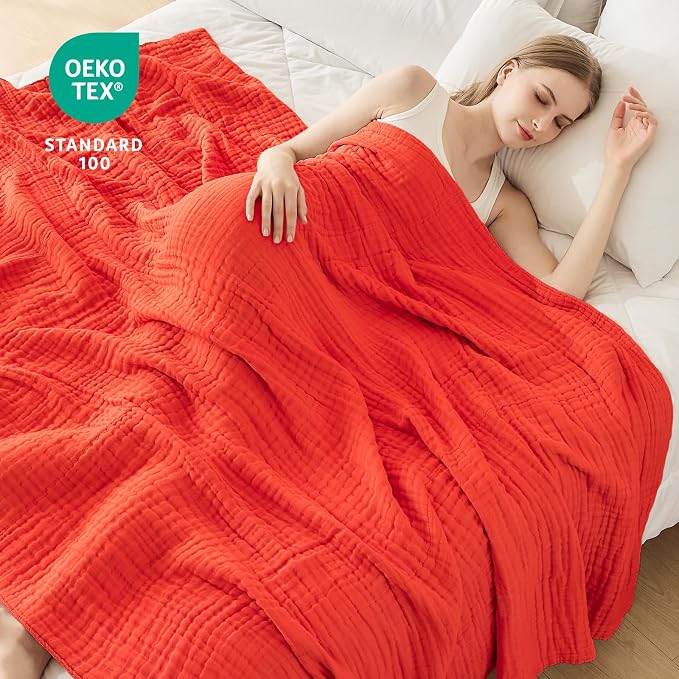 EMME Muslin Blankets for Adults Throw Blanket for Couch Breathable Gauze Soft Lightweight Airy Orange Rust Throw 50" x 60"