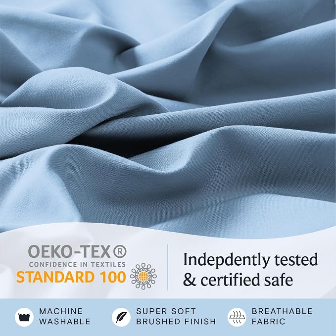 LuxClub 4 PC King Sheet Set, Breathable Luxury Bed Sheets, Deep Pockets 18" Wrinkle Free Cooling Bed Sheets Machine Washable Hotel Bedding Silky Soft - Sky King | LuxClub Silky Fitted Sheet & Pillowcase Sets, Breathable Hotel Luxury Bedding for Mattres...