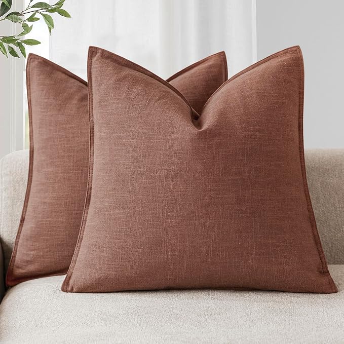 Foindtower Linen Solid Decorative Throw Pillow Covers 20x20 Inch Rust Red | Pack of 2 Boho Farmhouse Pillowcase,Accent Neutral Cushion Covers,Morden Home Decor for Chair Couch Sofa Bedroom Living Room