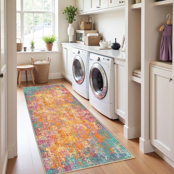 RELEANY Washable Runner 2'x6' Abstract Area Rug for Hallway Starlight | Carpet for Kitchen, Entryway, Bathroom, Living Room, Bedroom, Printed Pattern, Non‑Slip, Soft, Stain‑Resistant, Easy to Clean