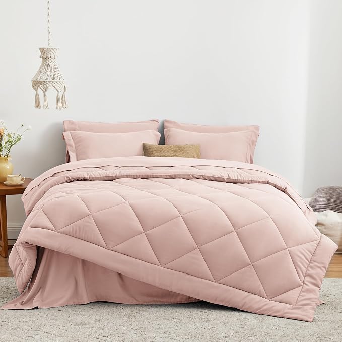 Love's cabin Twin XL Bedding Set, 5 Pieces Pink All Season with Comforter, Sheets, Pillowcase & Sham