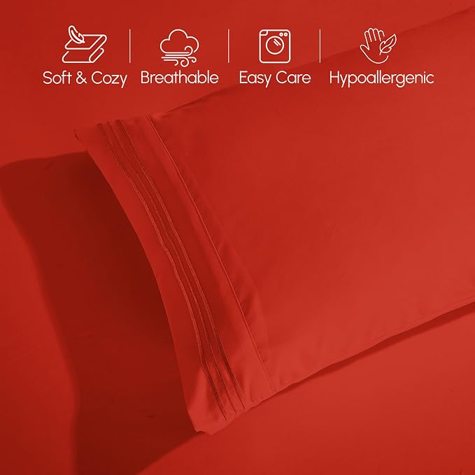 Elegant Comfort Luxury 1500 Premium Hotel Quality Microfiber 4-Piece Sheet Set - Wrinkle Resistant, All Around Elastic Fitted Sheet, Deep Pocket up to 16", California King, Rust