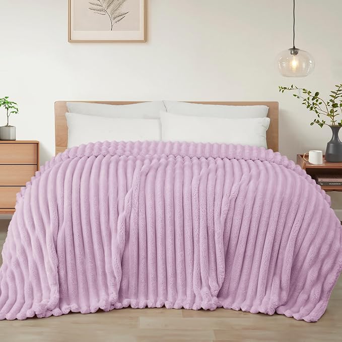 Exclusivo Mezcla Striped Queen Size Fleece Blanket for Bed, Couch, 90"x90" | Soft Breathable Cozy Bed Blankets, Lightweight Plush Fluffy Fuzzy Jacquard Decorative Blankets