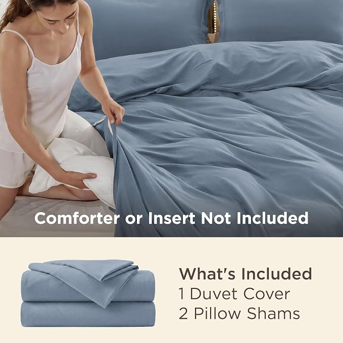 Bedsure Duvet Cover Full Size, 3Pcs Double Brushed Bedding Set, Dusty Blue | For Kids & Adults, 80"x90" Comforter Cover, Hotel Luxury, All Season, Breathable, Easy Care, Lightweight, Zipper Closure