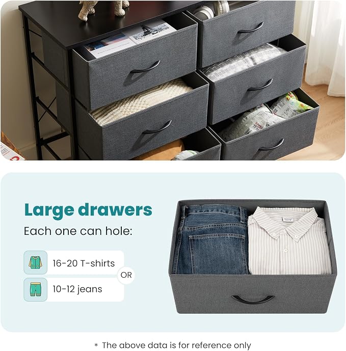OLIXIS 6 Drawers Storage Organizers Units, Closet Organizers and Storage for Clothes, Fabric Storage Drawer TV Stand for Living Room, Chest of Dresser in 31.5" D x 11.8" W x 31.5" H, Grey | Anti-Tip Design, Chest of Drawers with Wooden Top & Sturdy Fra...