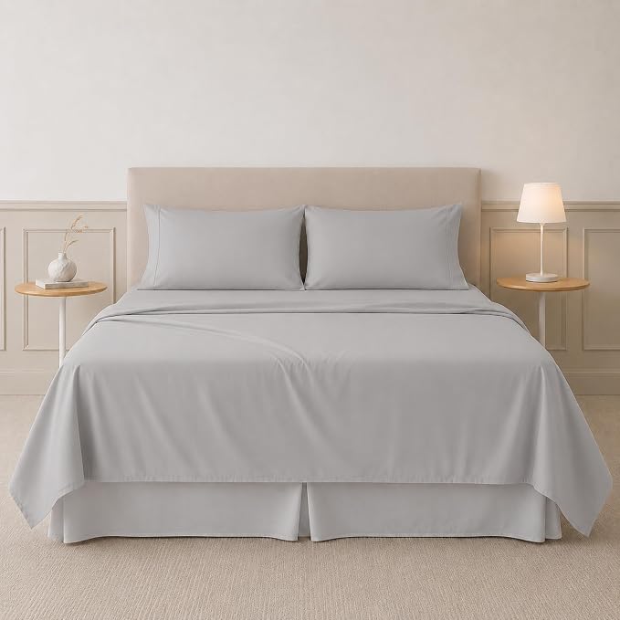 Modern Threads Soft Microfiber Solid Sheets - Luxurious Microfiber Bed Sheets - Includes Flat Sheet, Fitted Sheet with Deep Pockets, & Pillowcases Vapor Blue Queen
