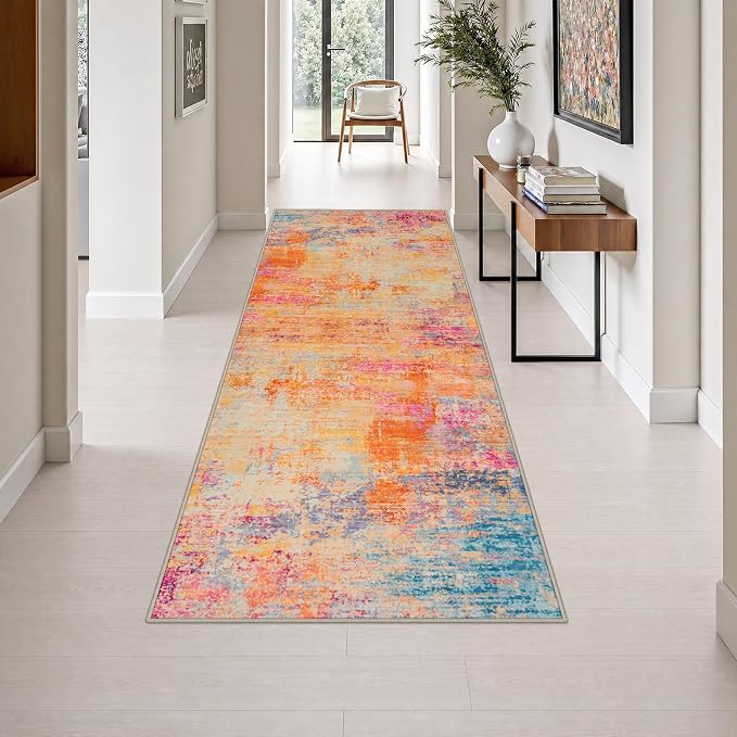 3x8 Washable Runner Rug：Modern Abstract Soft Carpet Galaxy Haze | For Hallway, Bedroom, Kitchen, Laundry, Bathroom,Door Mat,Modern Abstract,Machine washable,Non-Slip,Stain Resistant,Indoor