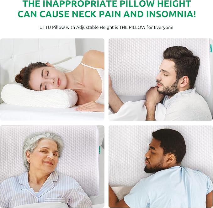 Cervical Pillow for Neck Pain Relief, Memory Foam Neck Pillow for Sleeping, Adjustable Orthopedic Sandwich Pillow, Contour Cooling for Side Back Stomach Sleeper, Queen(23.6"×13.8"×5.2"/4.5")