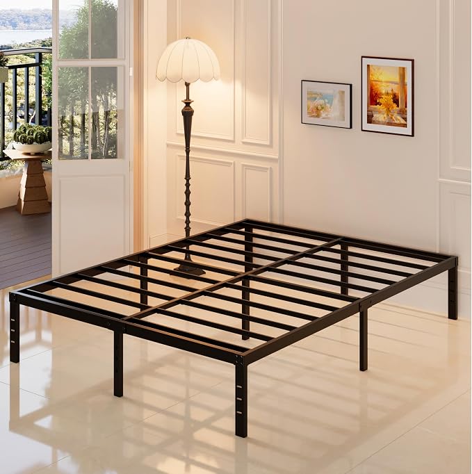 Maenizi 16 Inch Queen Bed Frame Heavy Duty Metal Support Up to 3000 lbs | Queen Platform Bed Frame No Box Spring Needed, Easy Assembly, Noise Free, Black