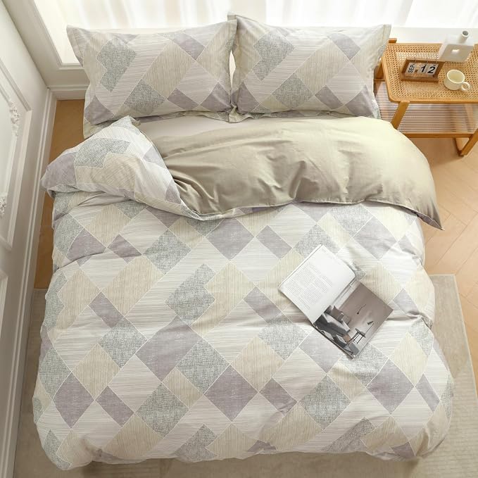 OAITE Queen Floral Pattern Duvet Cover Set Unique Design 3pcs 100% Cotton | Exquisite Stitched Hem, Breathable,Soft,Hidden Zipper,8 Corner Ties,Easy Care for All Season