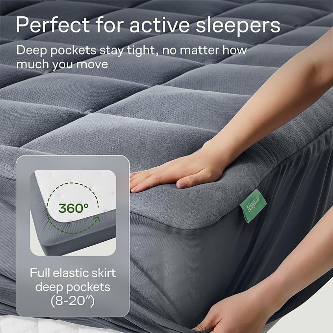 Niagara Sleep Solution Ultra Soft & Cooling Mattress Topper - Twin XL Size | Rayon Derived from Bamboo, Pillow Top Mattress Pad, 20" Deep Pocket, Back Pain Relief, Perfect for Hot Sleepers, Gray