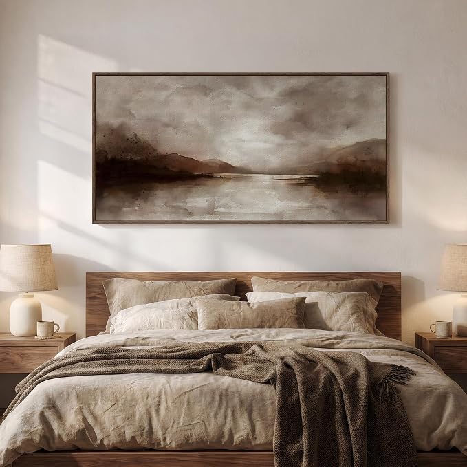 Large Framed Rustic Brown Abstract Landscape Wall Art, Horizontal 30x60 In | Nature pictures, Canvas prints, Wood frame, Modern artwork for walls, Wall decor for living room bedroom office farmhouse