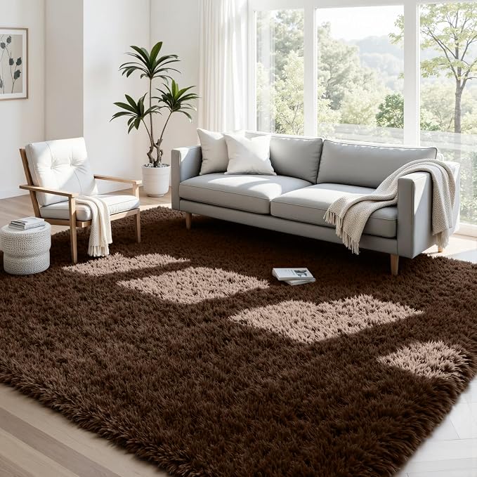 4x6 Fluffy Shag Area Rugs for Living Room Bedroom: Soft Plush Carpet Brown | Upgraded Non-Slip Thick Memory Foam, Ultra Soft, Non-Shedding Fuzzy Carpet, Easy Clean Decor for Kids Room, Nursery, Playroom