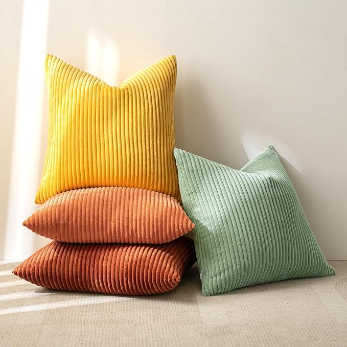 MIULEE Fall Decorative Throw Pillow Covers Yellow Rust Green 18x18 | Set of 4, Vintage Retro Fall Decor, Mix and Match Color Clash Design, Vibrant Cushion Covers for Sofa Couch Bed Living Room