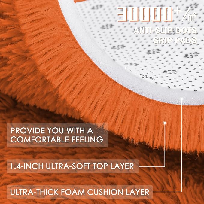 OLANLY Orange Round Rugs for Bedroom - Machine Washable, 4 ft Circle Area Rugs for Living Room, Soft and Fluffy Shaggy Carpet for Teen Girl and Boys, Nursery Rooms, Dorms, Home Decor Aesthetic