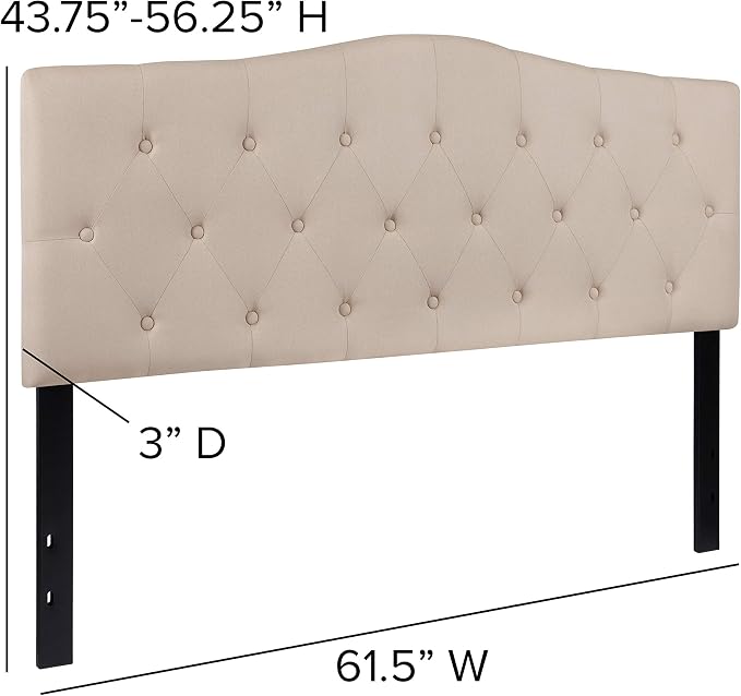 EMMA + OLIVER Beige Queen Tufted Headboard | Adjustable Bed Rail Slots, Fabric Upholstered