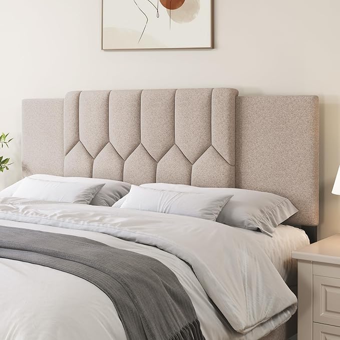 Upholstered Tufted Headboard, 3 in 1 Headboard for Full/Queen/King Size Bed, Height & Width Adjustable Head Board, Attach Frame, Study & Comfortable, Ideal for Bedroom, Dorm, Guest Room, Beige