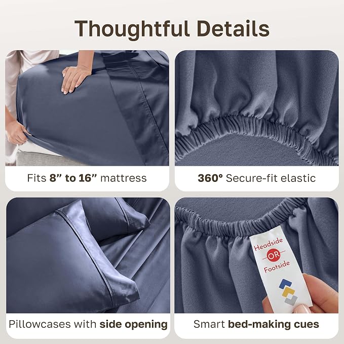California Design Den 2-Pack 100% Cotton Sateen Bed Sheets Queen Size Set | 400 Thread Count Backed by Good Housekeeping Seal, 16" Deep Pocket, All-Around Elastic, Durable, Easy Care -Indigo Dusty Blue