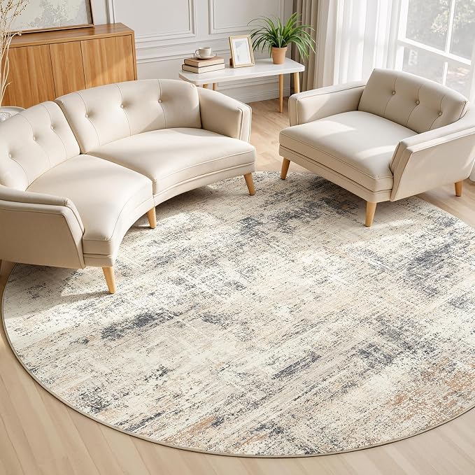 6ft Area Rug for Living Room, Abstract Washable Non-Slip Large Rugs, Gold | Soft Neutral Carpet for Bedroom, Dining Room, Home Office Nursery Indoor, Stain Resistant, Low Pile, Foldable Modern Rug