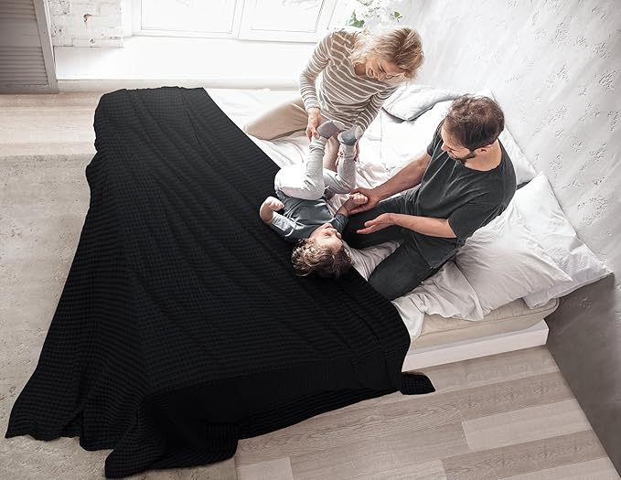 Utopia Bedding 100% Cotton Waffle Blanket Queen Size Black, 90x90 Inch | Lightweight Breathable Cozy Summer Bed Blanket Home Decor Gift for Women and Men