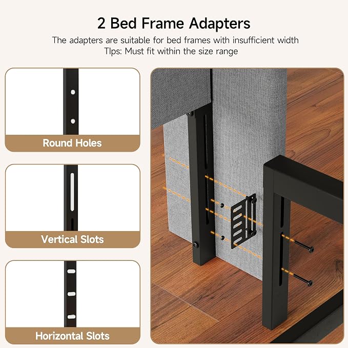 Full Size Headboard with Charging Station, Wingback Ergonomic Headboards | Wingback Upholstered Bed Head Board with Storage Pocket, Sturdy Stable Solid Wood Headboard, Bed Frame Adapters, Light Grey