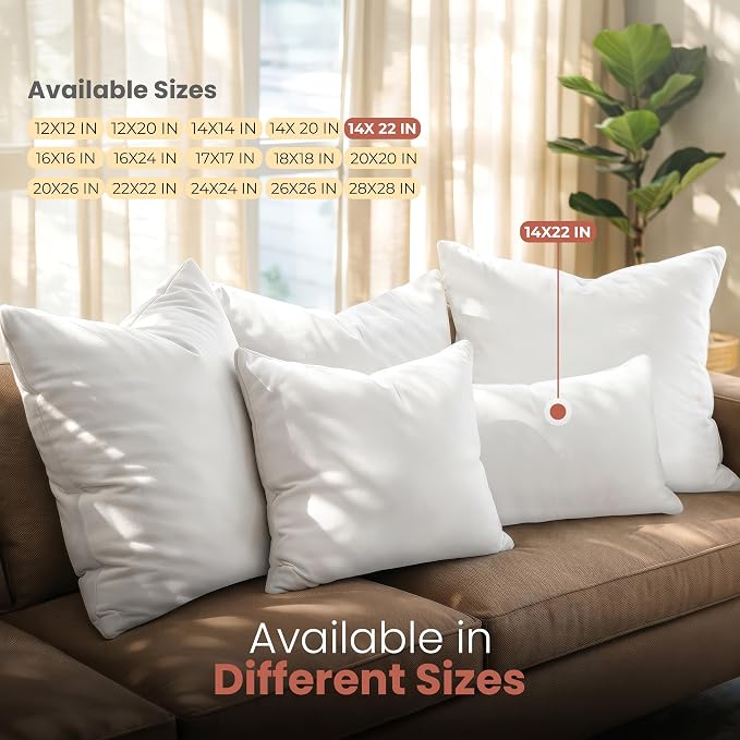 Utopia Bedding 14x22 Pillow Inserts, White Throw Pillows for Couch, 2 Pack | 100% Virgin Filling, Indoor Cushion Inserts for bed, sofa & couch, Extra Filled, Supportive & Fluffy Decorative Pillows